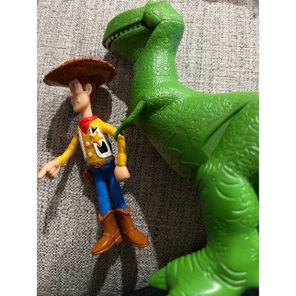 Disney Pixar 4 True Talkers Rex Figure, 7.8” Posable Talking Character and Woody - Picture 2 of 5